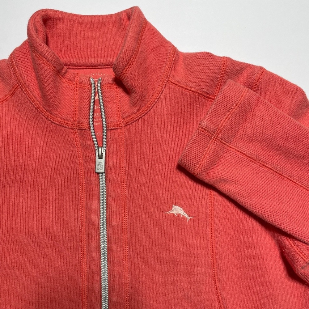 Tommy Bahama Womens Coral Pink Quarter Zip Fleece Pullover Sweatshirt XS